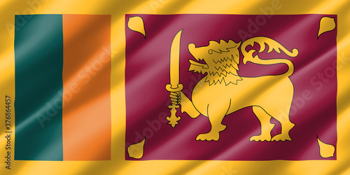 Real size waving Sri Lanka flag illustration. Rectangular Sri Lankan waving flag is a symbol of nation.