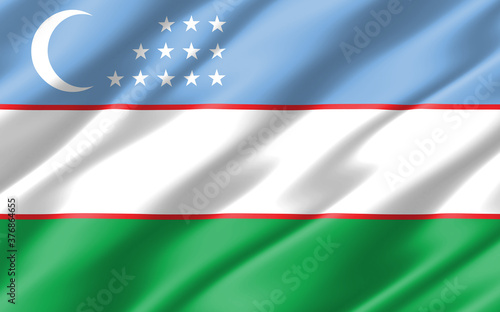 Silk wavy flag of Uzbekistan graphic. Wavy Uzbekistani flag illustration. Rippled Uzbekistan country flag is a symbol of freedom, patriotism and independence.