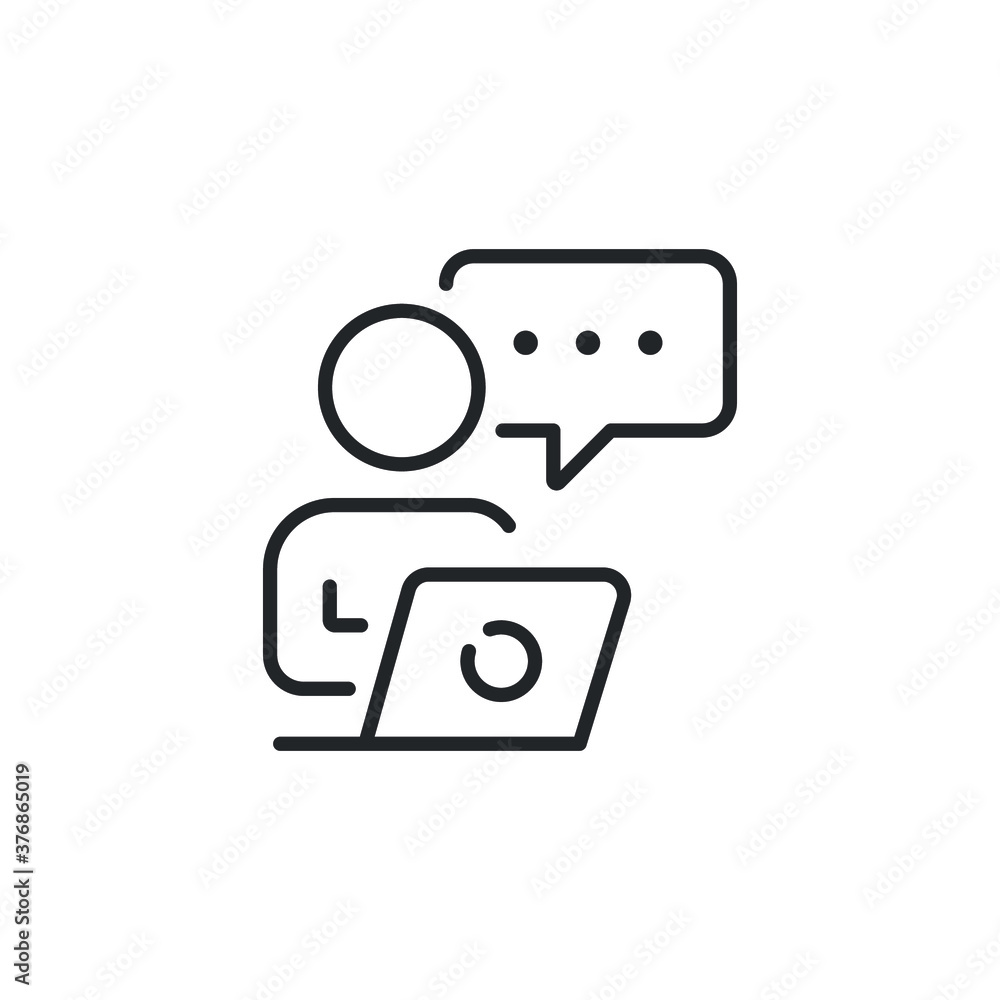 Distant freelance, person icon. Man working on laptop flat Line. Freelancer using computer, Freelance business, remote job, Distant work, Telework Vector illustration Design on white background EPS 10 Distant freelance, person icon. Man working on laptop flat Line. Freelancer using computer, Freelance business, remote job, Distant work, Telework Vector illustration Design on white background EPS 10