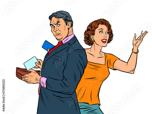 A man and a woman pay for a purchase