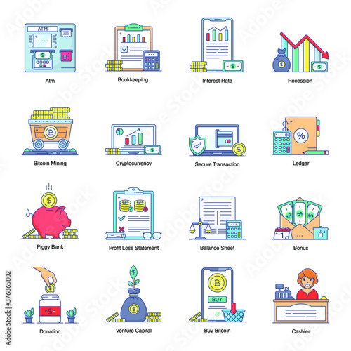 
Pack of Finance Flat Icons 
