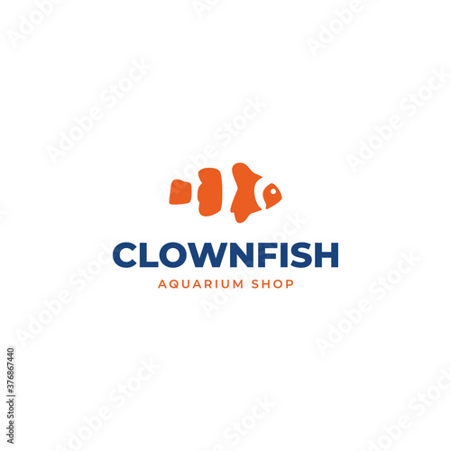 Minimalist Aquarium Clown fish logo design template vector illustration