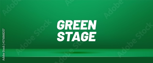 Vector horisontal abstract background. Mock up 3D stage. Green empty studio room for product display. Banner for advertise product on website. Showroom shoot render. 