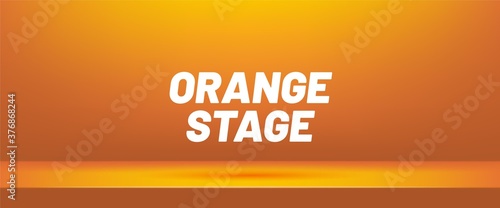 Vector horisontal abstract background. Mock up 3D stage. Orange empty studio room for product display. Banner for advertise product on website. Showroom shoot render. 