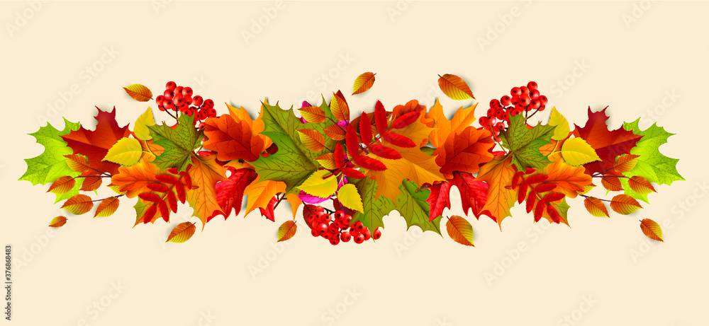 Greetings and gifts for the autumn and autumn season concept. Autumn background, poster and banner template with colorful autumn leaves.