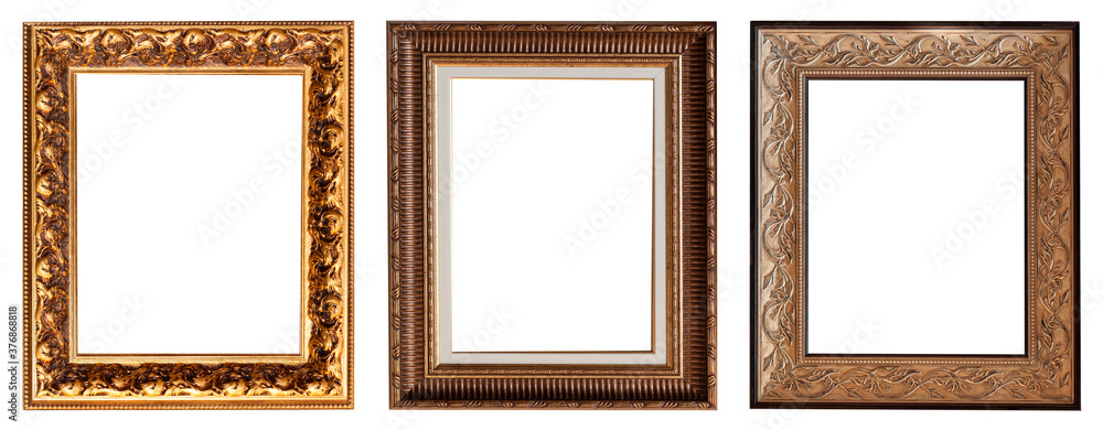 Frames baguettes gold silver set isolated on white background pattern. Frames baguettes gold silver set isolated on white background pattern.