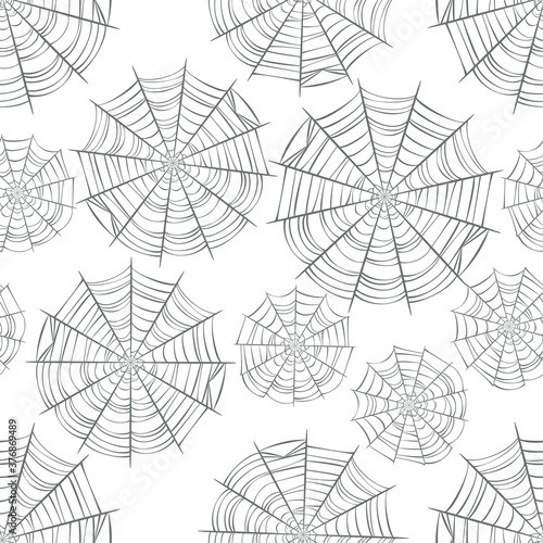 Gray spider web isolated on white background. Seamless pattern. Vector flat illustration. Design for Halloween.