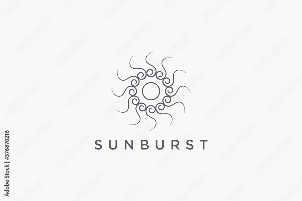 Abstract Sun Logo. Vintage Hand Drawn Sun Icon with Geometric Rays of Sunburst isolated on White Background. Usable for Nature and Branding Logos. Flat Vector Logo Design Template Element