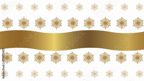 HD Christmas white background with golden disappearing snowflakes and waving ribbon