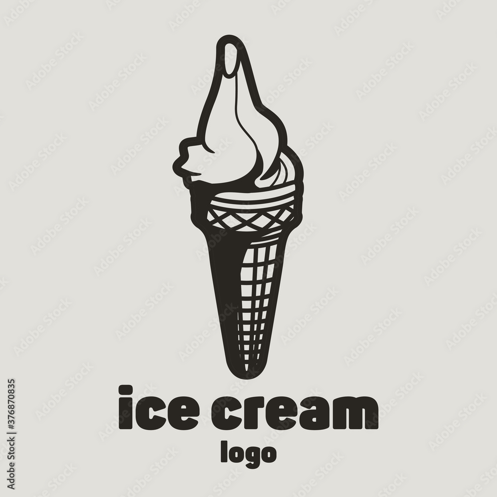 Ice cream logo on a beige background.  Ice Cream Icon Retro Style Isolated