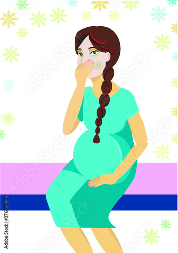 Illustration of sitting on the bench that pregnant women sick