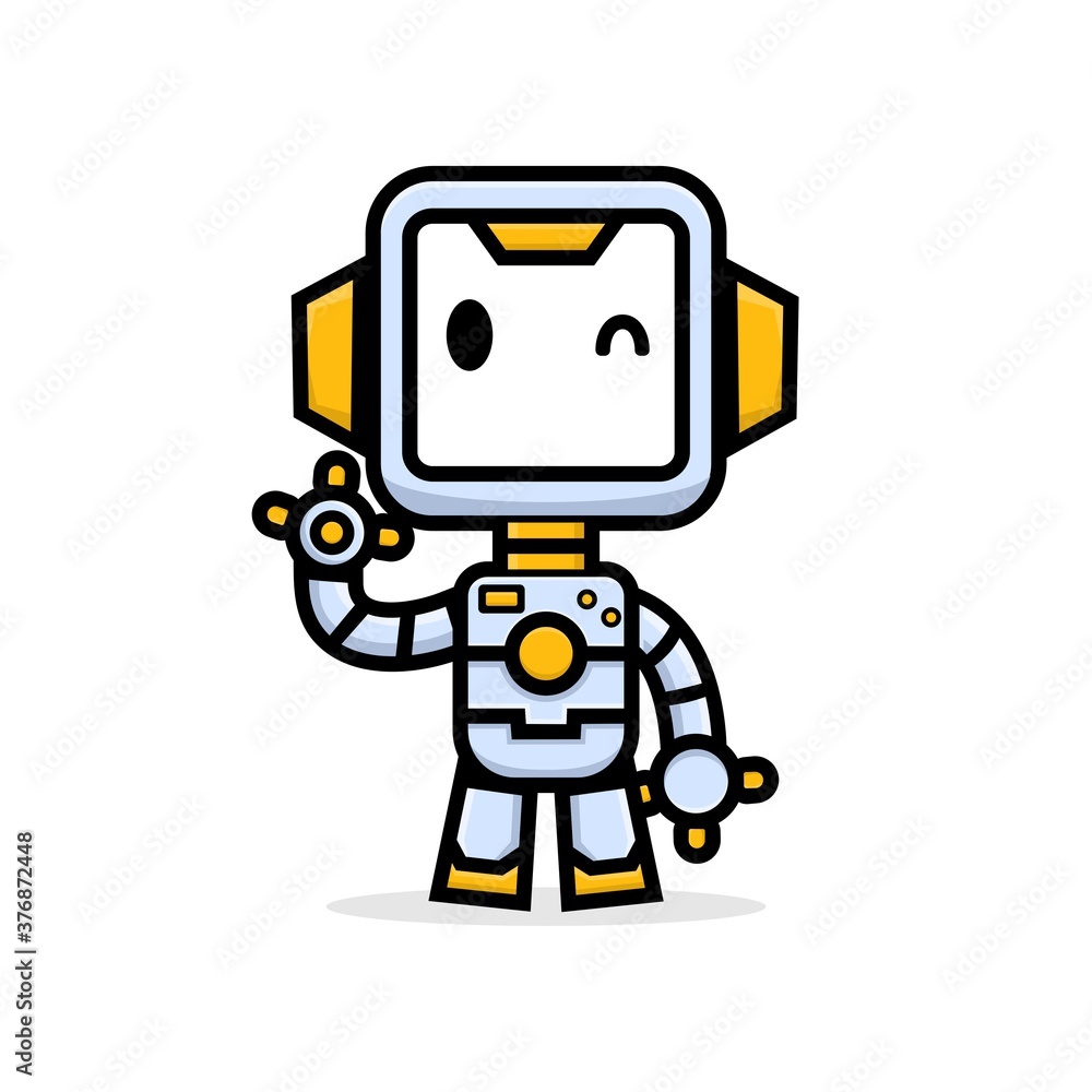 Cute characters friendly robot waving hand