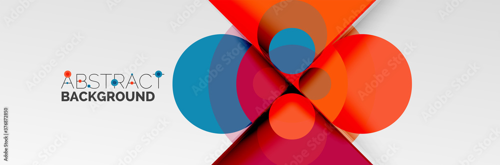 Bright color circles, abstract round shapes and triangles composition with shadow effects. Vector modern geometric design template Bright color circles, abstract round shapes and triangles composition with shadow effects. Vector modern geometric design template