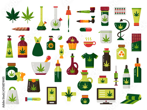 Cannabis marijuana leaf and plant in medicine