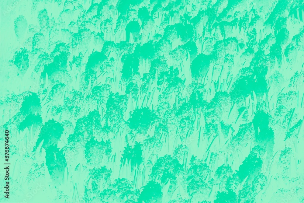 Fototapeta premium Green Aqua Menthe abstract background with hyacinths flowers pattern. Floral patchy background