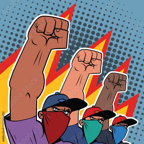 black life matters, multiethnic group of masked protesters