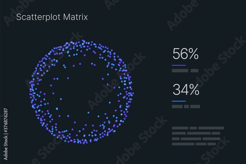 Scatterplot Matrix. Elements of infographics on a dark background. Use in presentation templates, mobile app and corporate report. Dashboard UI and UX Kit.