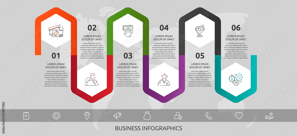 Vector infographic template hexagons for six icons, diagram, graph ...