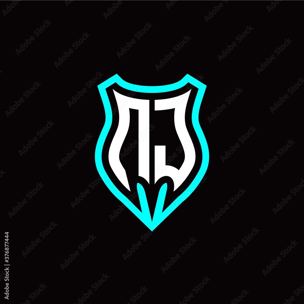 Initial N J letter with shield modern style logo template vector