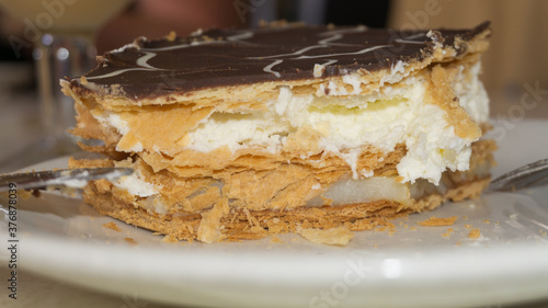 Typical Andalusian chocolate and cream millefeuille cake.