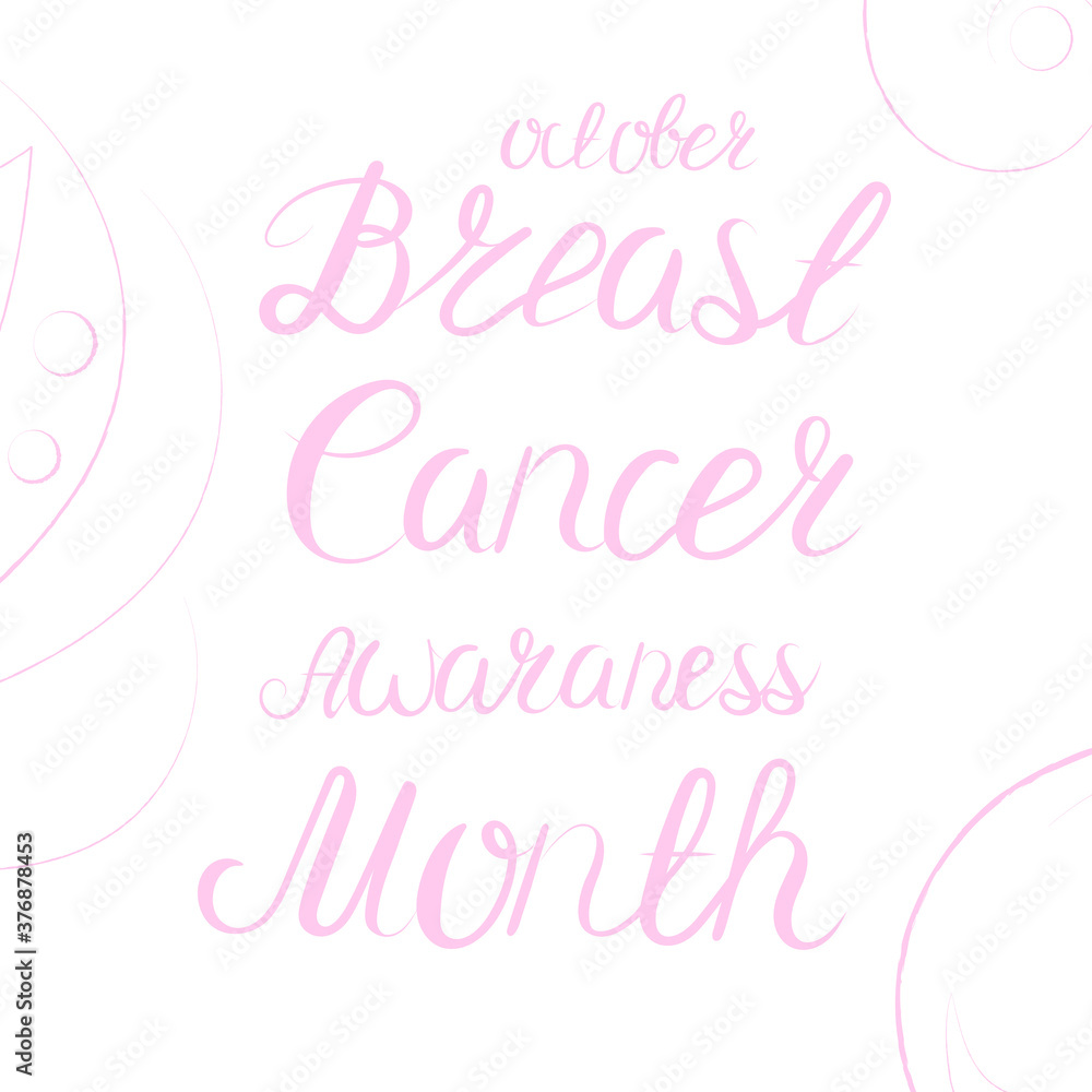 pink lettering October breast cancer awareness month with abstract lines, outline, print for textile, paper design, raster copy
