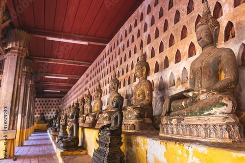 Old Buddha in Si saket Temple popular place to visit in Vientiane city, Laos