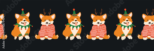 Vector seamless Xmas pattern with corgi