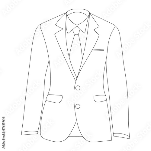 vector, isolated, men's jacket with tie, sketch