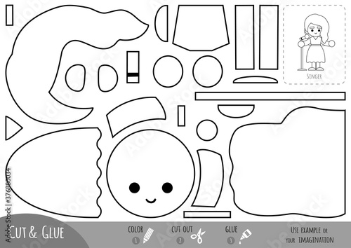 Education paper game for children, Singer girl and microphone