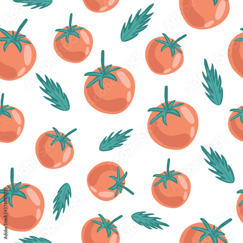 Tomatoes seamless pattern on white background. Fresh red tomatoes hand drawn. 