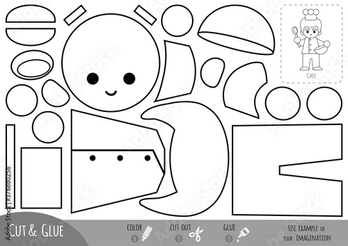 Education paper game for children, Chef with a bowl and a spoon in hands