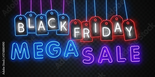 Vector dlack friday banner. Realistic neon 'BLACK FRIDAY' sign, vector illustration photo