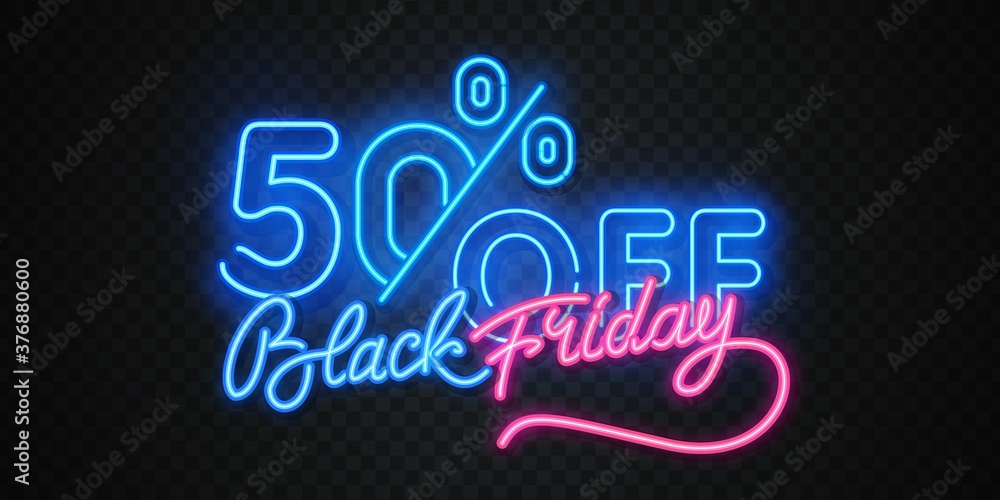 Black Friday vector isolated, poster banner in neon style. Bright sign sales Black Friday discounts.