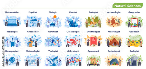 Natural scientist profession set illustration. Idea of scientific