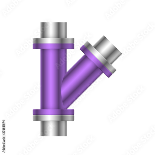 Pipe vector icon. Made from steel or metal connection by flange fitting fixing by screw and bolt. Part for pipeline construction to transport oil and gas in industry, water in plumbing and irrigation.