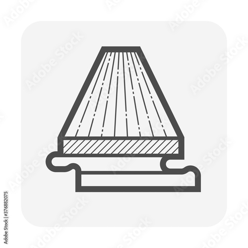 Engineered wood flooring vector icon. That is a floor finishing material for home interior decoration. Consist of hardwood layer  bonded over plywood. Include tongue and groove for joining with other.