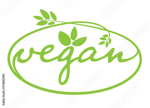 oval green vegan label or symbol for food or vegan products vector illustration