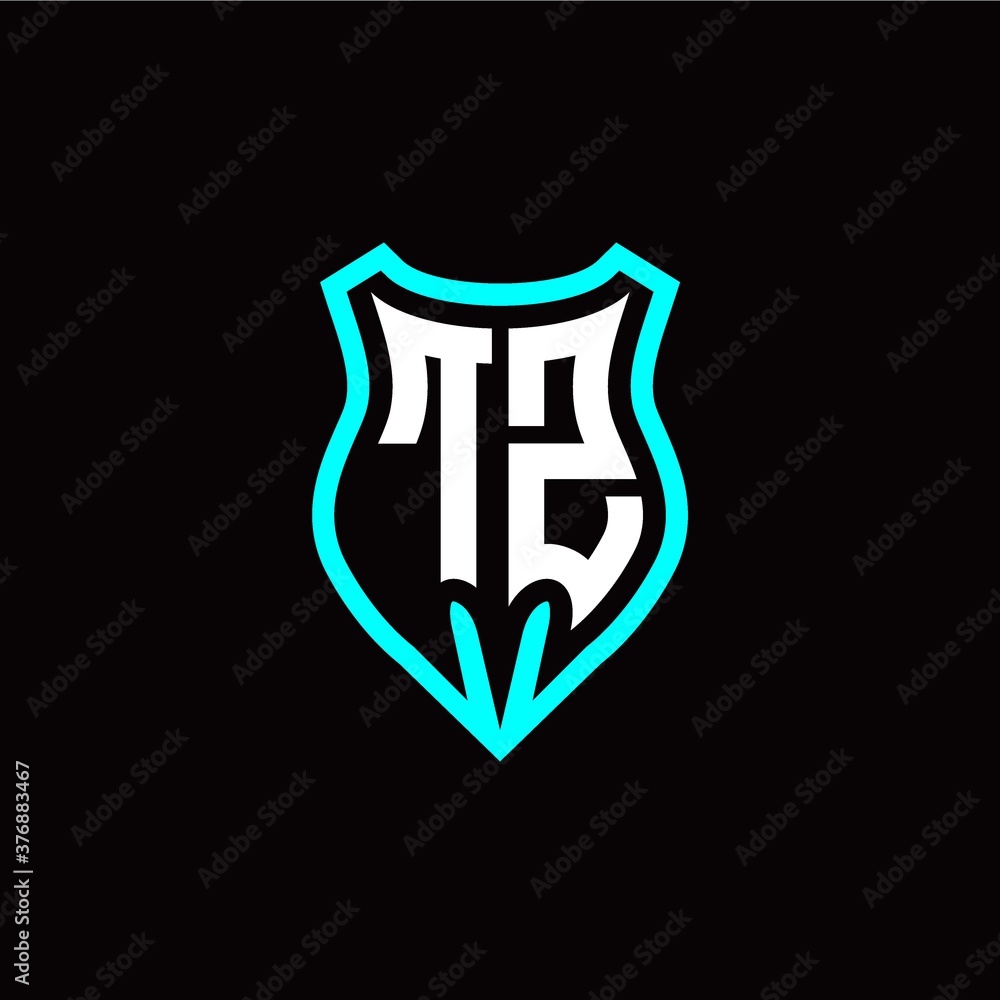 Initial T Z letter with shield modern style logo template vector