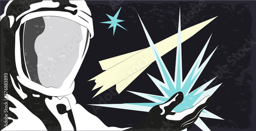vector illustration, space retro postcard, vector