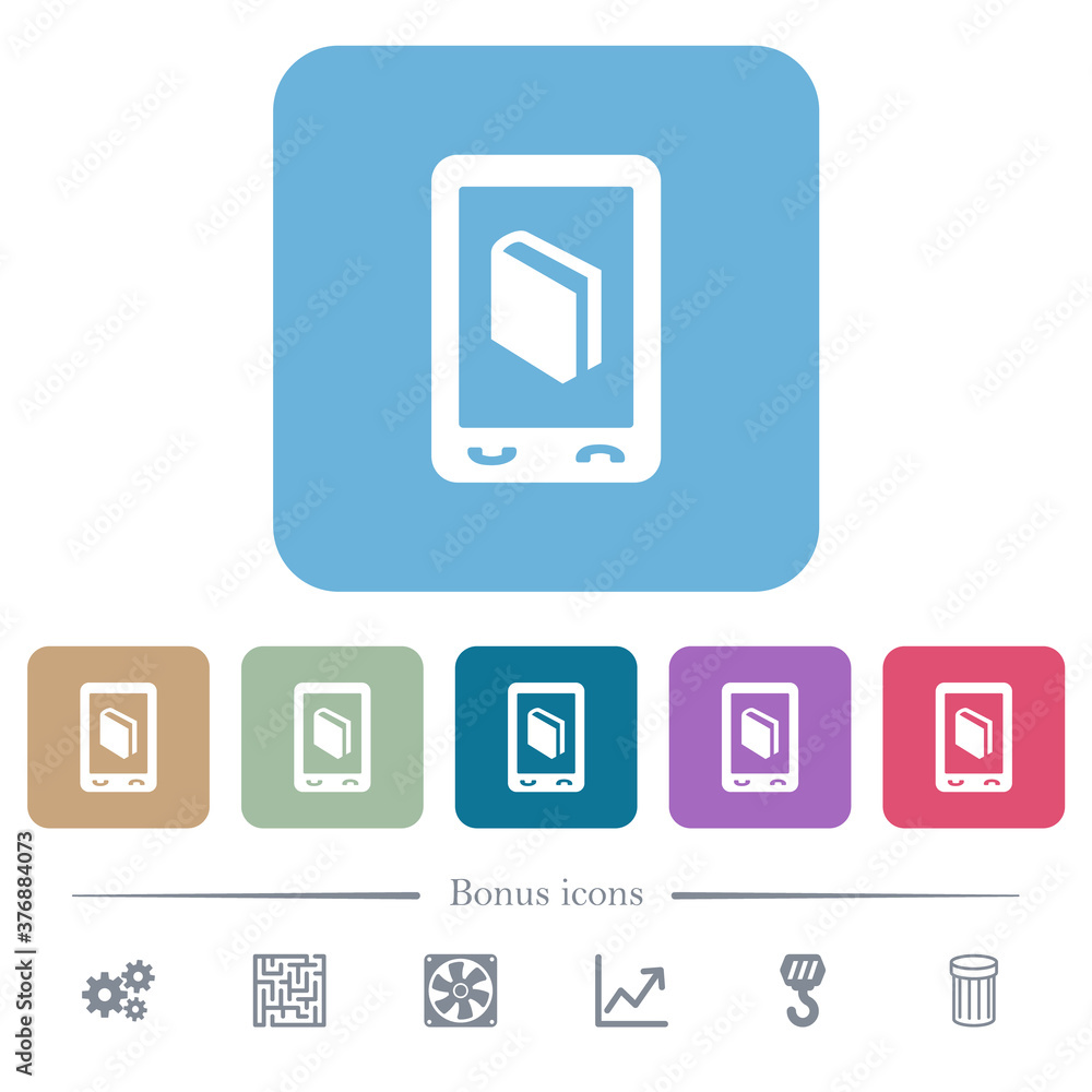 Mobile dictionary flat icons on color rounded square backgrounds Mobile dictionary flat icons on color rounded square backgrounds