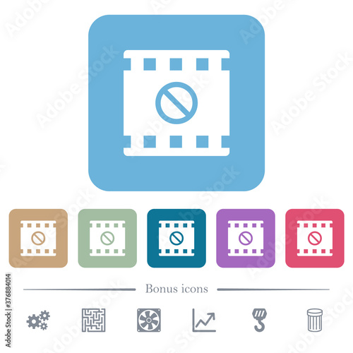 Movie disabled flat icons on color rounded square backgrounds
