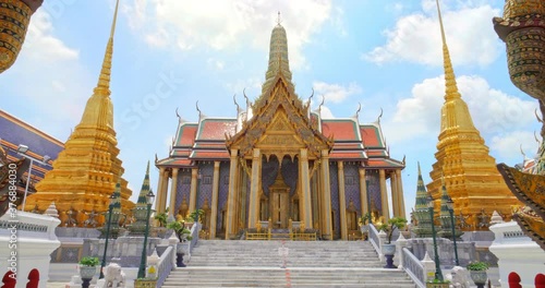 Wat Phra Kaew or Emerald Buddha Temple a tourist famous landmark which relate to religion in Bangkok Thailand. Amazing Thailand travel concept.
