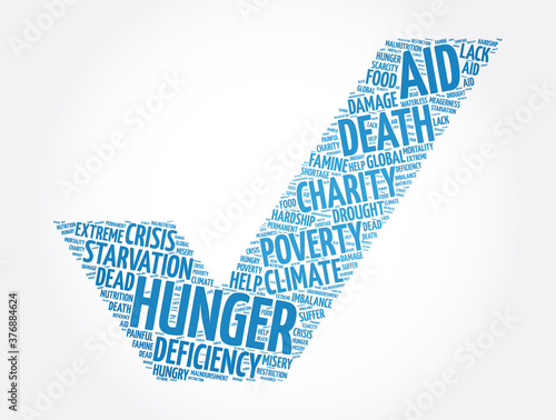 Hunger check mark word cloud collage, concept background