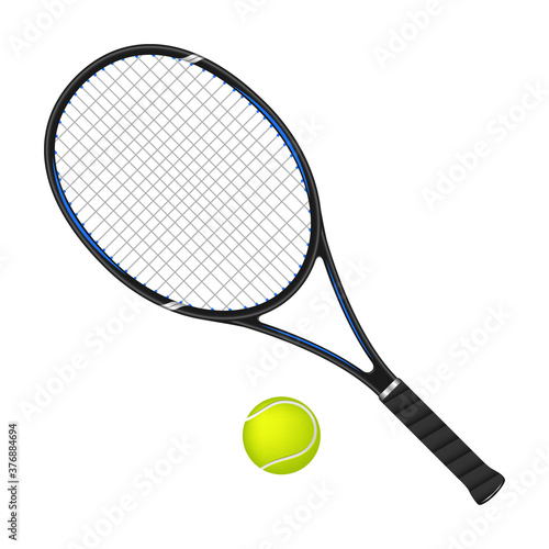 Tennis racket and ball  3d vector illustration