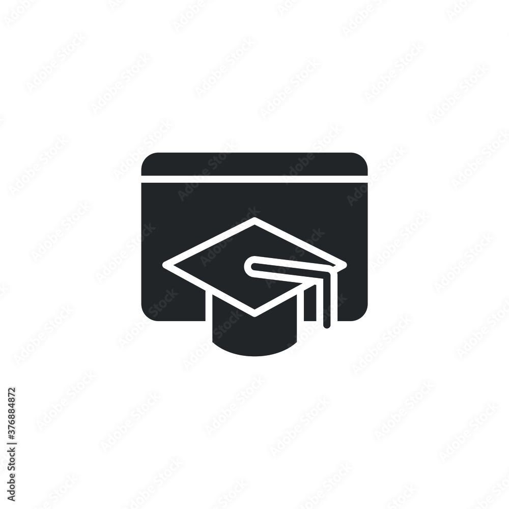 Online education icon, solid style. Online education concept with notebook. Modern on site learning training. Vector illustration. Design on white background. EPS 10 Online education icon, solid style. Online education concept with notebook. Modern on site learning training. Vector illustration. Design on white background. EPS 10