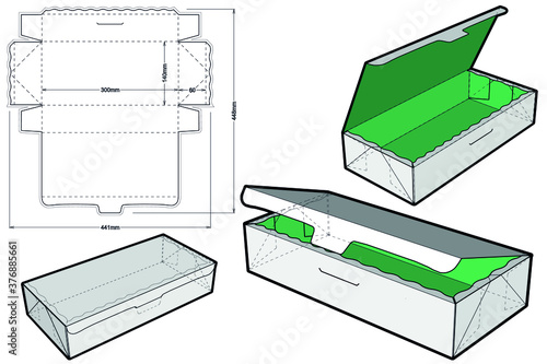 Cake Box (Internal measurement 30x14x6cm) and Die-cut Pattern. The .eps file is full scale and fully functional. Prepared for real cardboard production.
