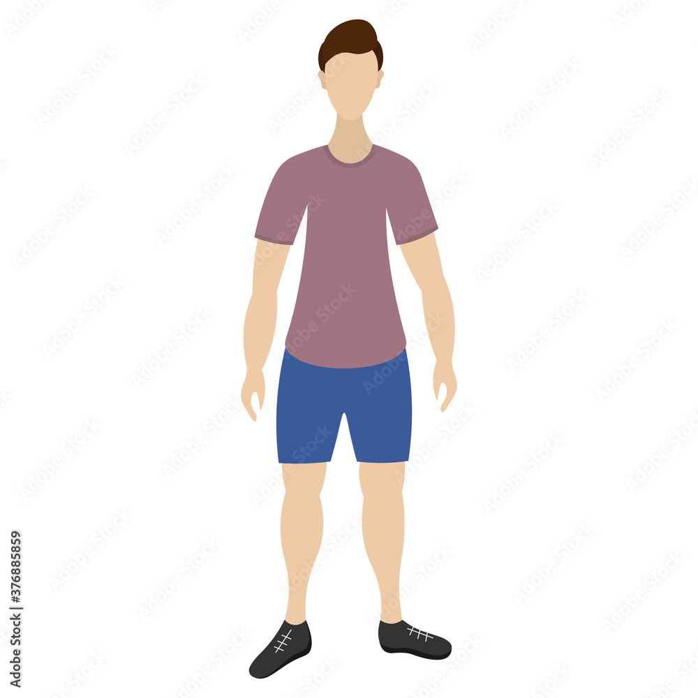 The guy is posing. The sportswear model leads a healthy lifestyle. Flat style. Vector illustration. Isolated white background. A man with a stylish haircut. Anonymous person. Young man. Person. The guy is posing. The sportswear model leads a healthy lifestyle. Flat style. Vector illustration. Isolated white background. A man with a stylish haircut. Anonymous person. Young man. Person.