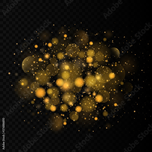 Festive golden luminous background with colorful lights bokeh. Christmas concept. Abstract glowing bokeh lights isolated on transparent background. Magic concept. Vector illustration, EPS 10. © Sunlight_007