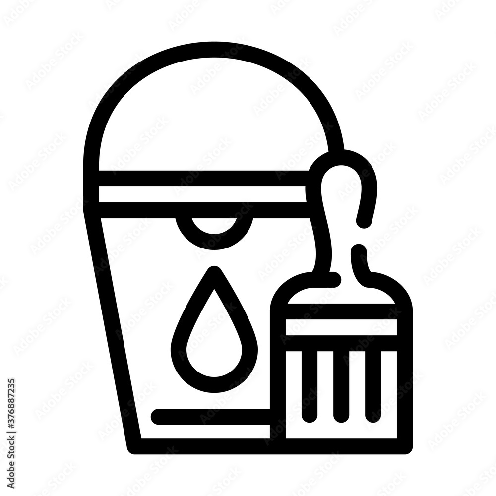 bucket with brush line icon vector illustration bucket with brush line icon vector illustration
