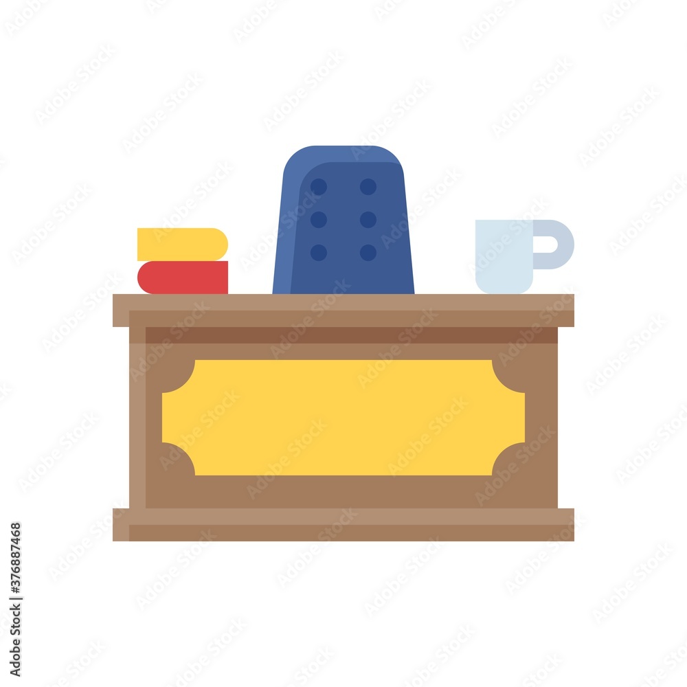administrative related prime minister chair with table, books, and tea cup vector in flat design, administrative related prime minister chair with table, books, and tea cup vector in flat design,